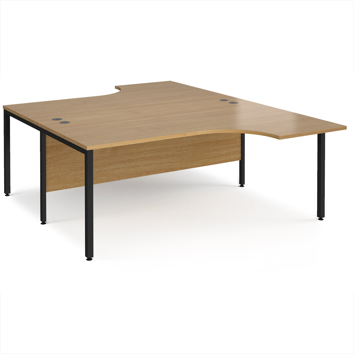 Maestro 25 back to back ergonomic desks 1800mm deep - black bench leg frame, Oak Top - view 1