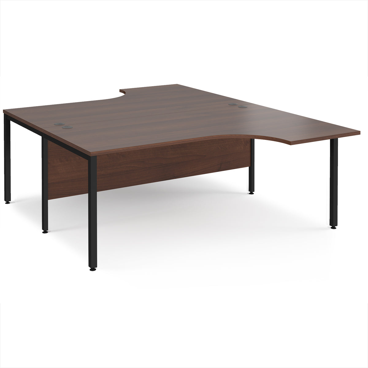 Maestro 25 back to back ergonomic desks 1800mm deep - black bench leg frame, Walnut top - view 1