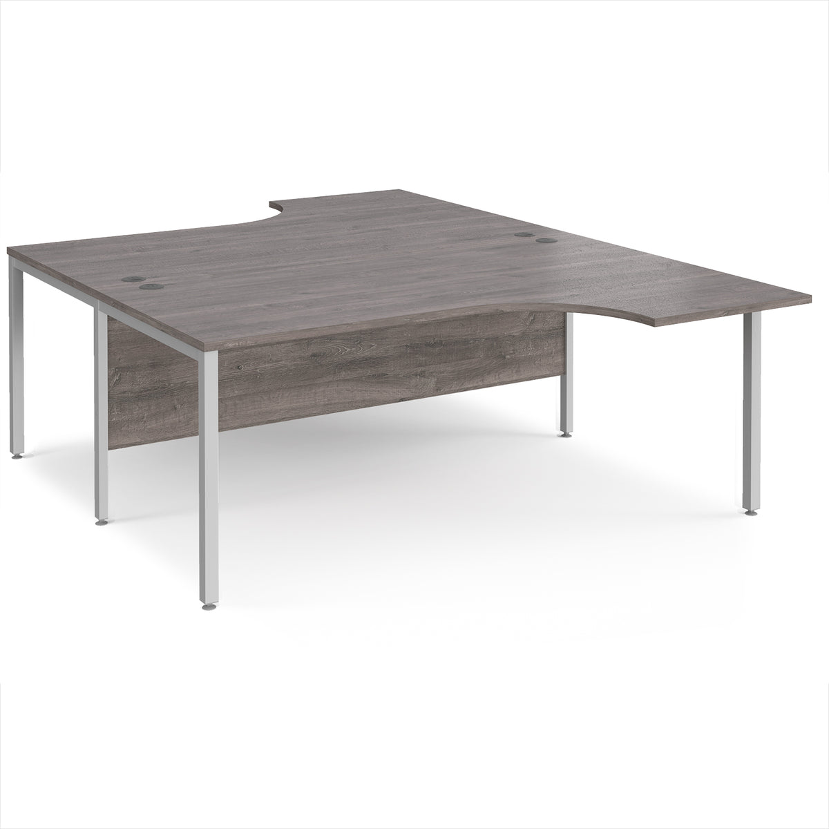 Maestro 25 back to back ergonomic desks 1800mm deep - silver bench leg frame, Grey Oak Top - view 1