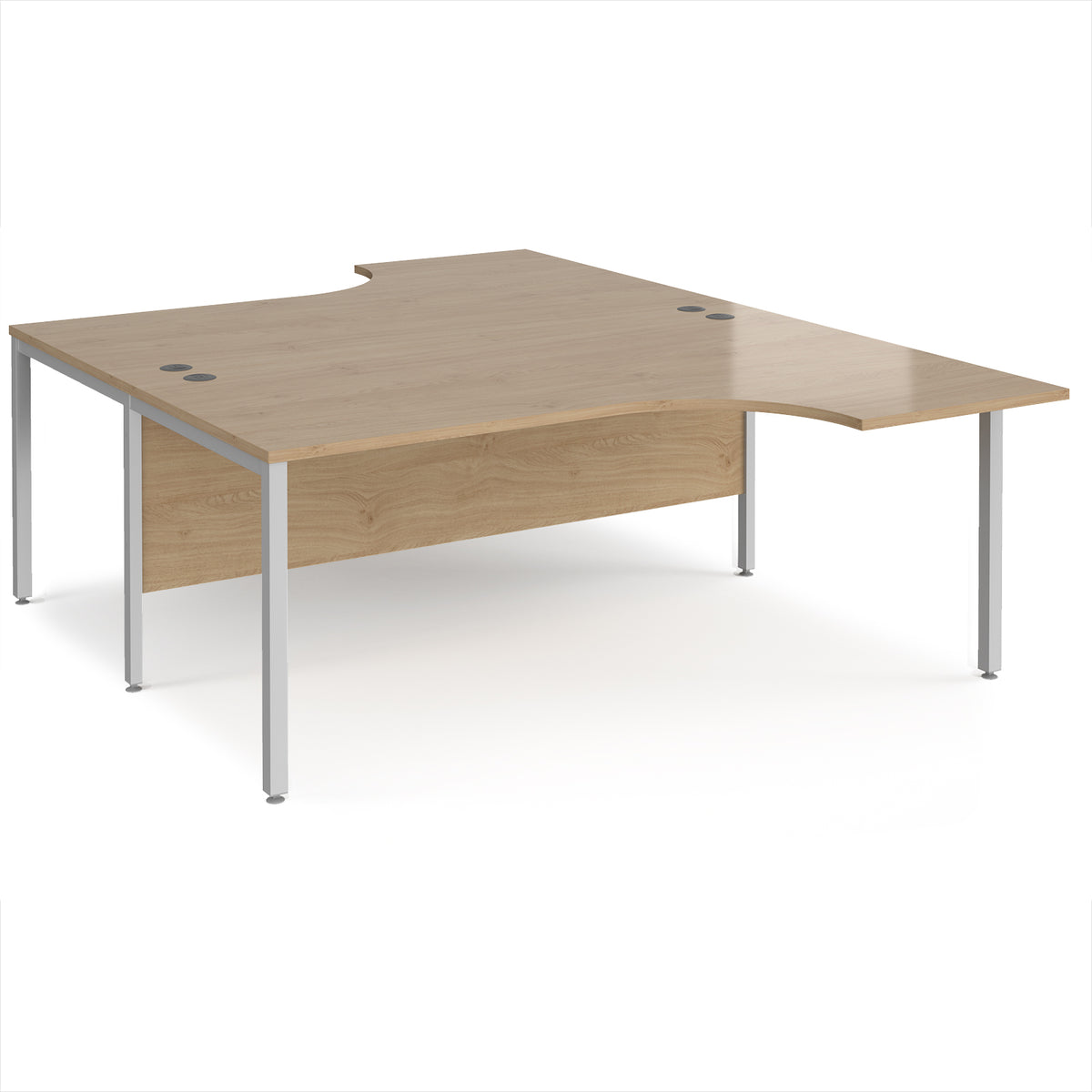 Maestro 25 back to back ergonomic desks 1800mm deep - silver bench leg frame, Kendal Oak Top - view 1