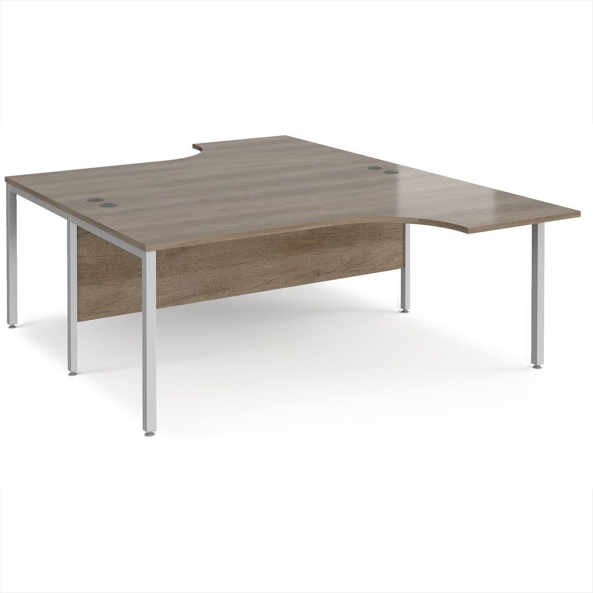 Maestro 25 back to back ergonomic desks 1800mm deep - silver bench leg frame, Nebraska Oak Top - view 1