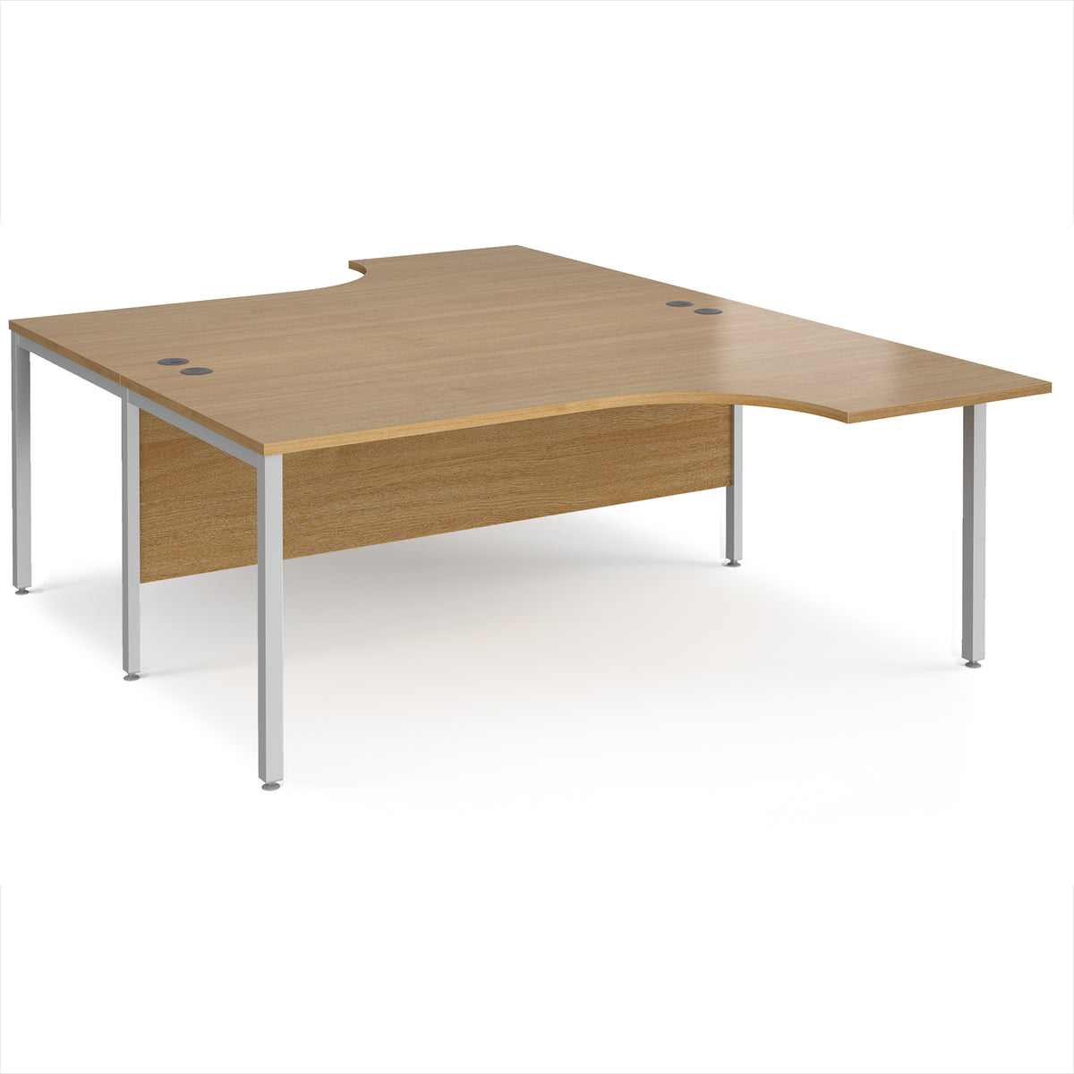 Maestro 25 back to back ergonomic desks 1800mm deep - silver bench leg frame, Oak Top - view 1