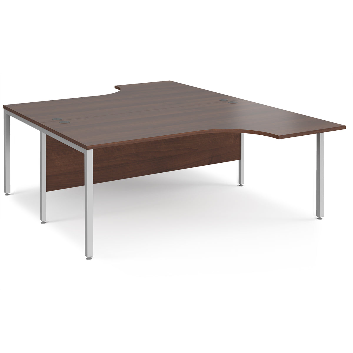 Maestro 25 back to back ergonomic desks 1800mm deep - silver bench leg frame, Walnut top - view 1