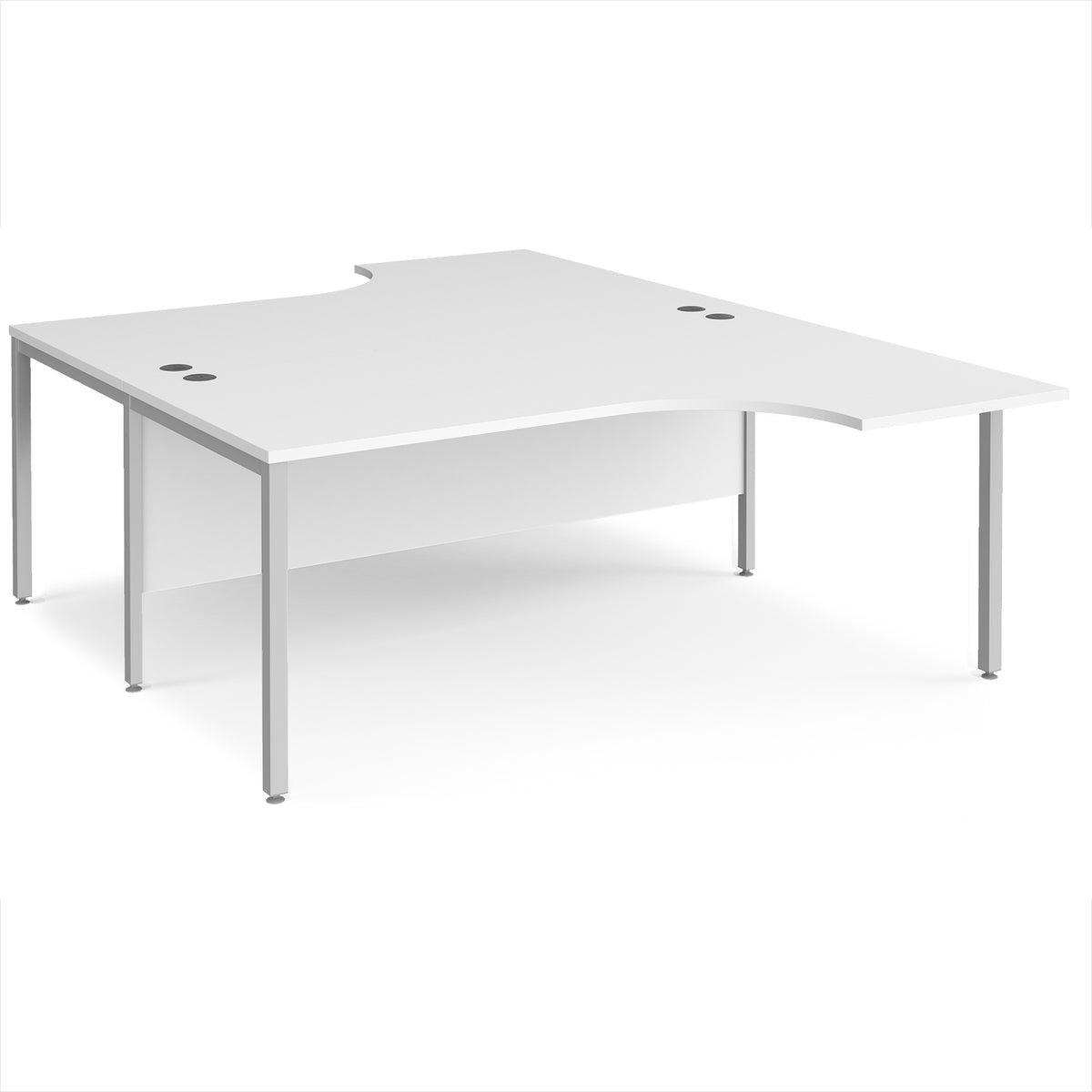 Maestro 25 back to back ergonomic desks 1800mm deep - silver bench leg frame, White Top - view 1