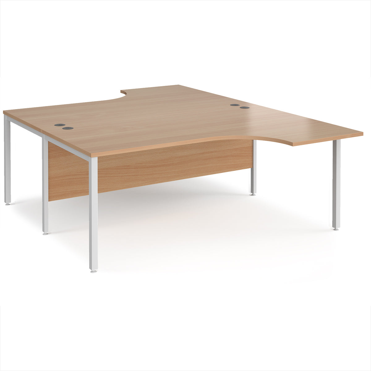 Maestro 25 back to back ergonomic desks 1800mm deep - white bench leg frame, Beech top - view 1