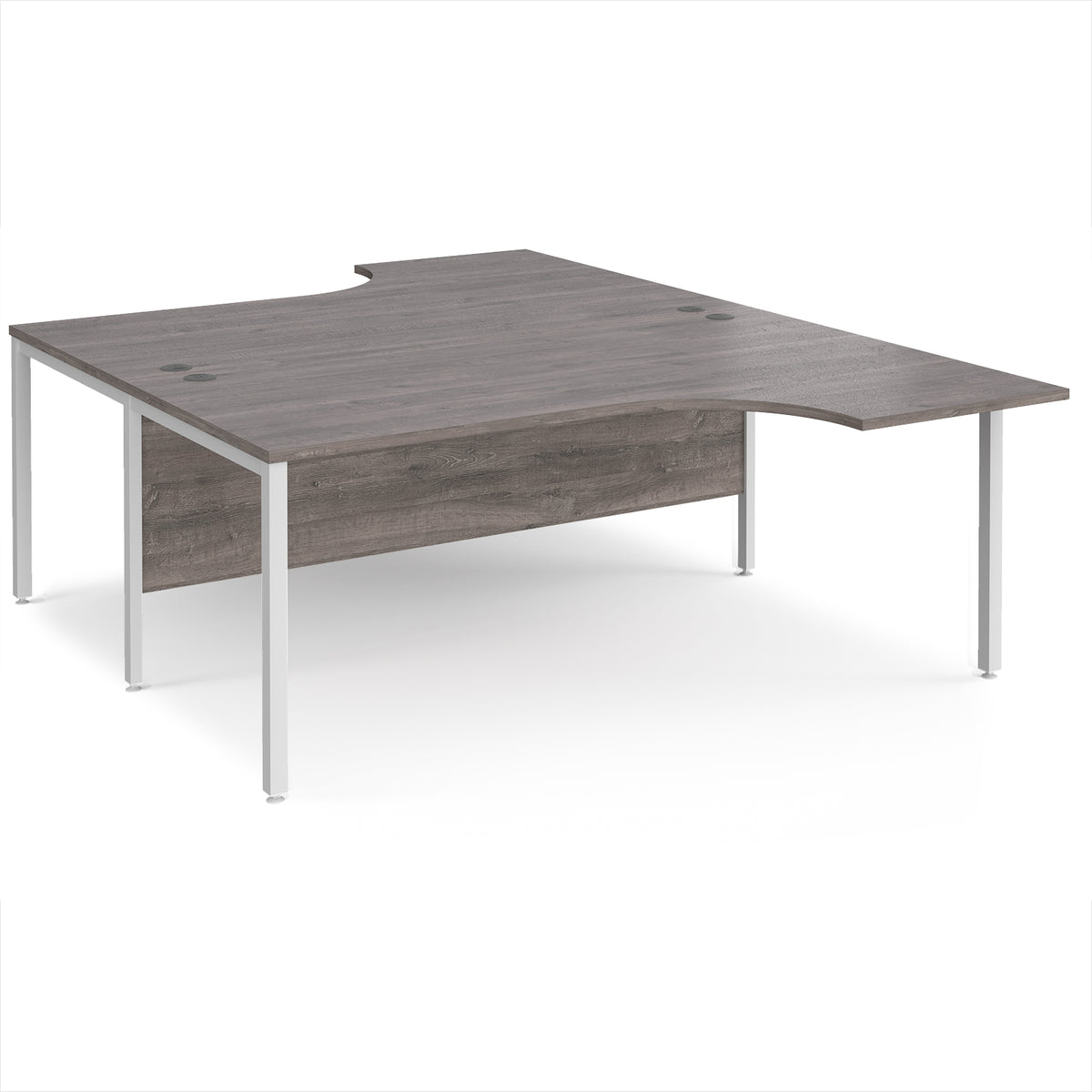 Maestro 25 back to back ergonomic desks 1800mm deep - white bench leg frame, Grey Oak Top - view 1