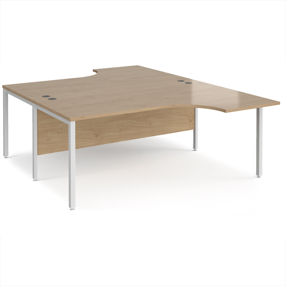 Maestro 25 back to back ergonomic desks 1800mm deep - white bench leg frame, Kendal Oak Top - view 1