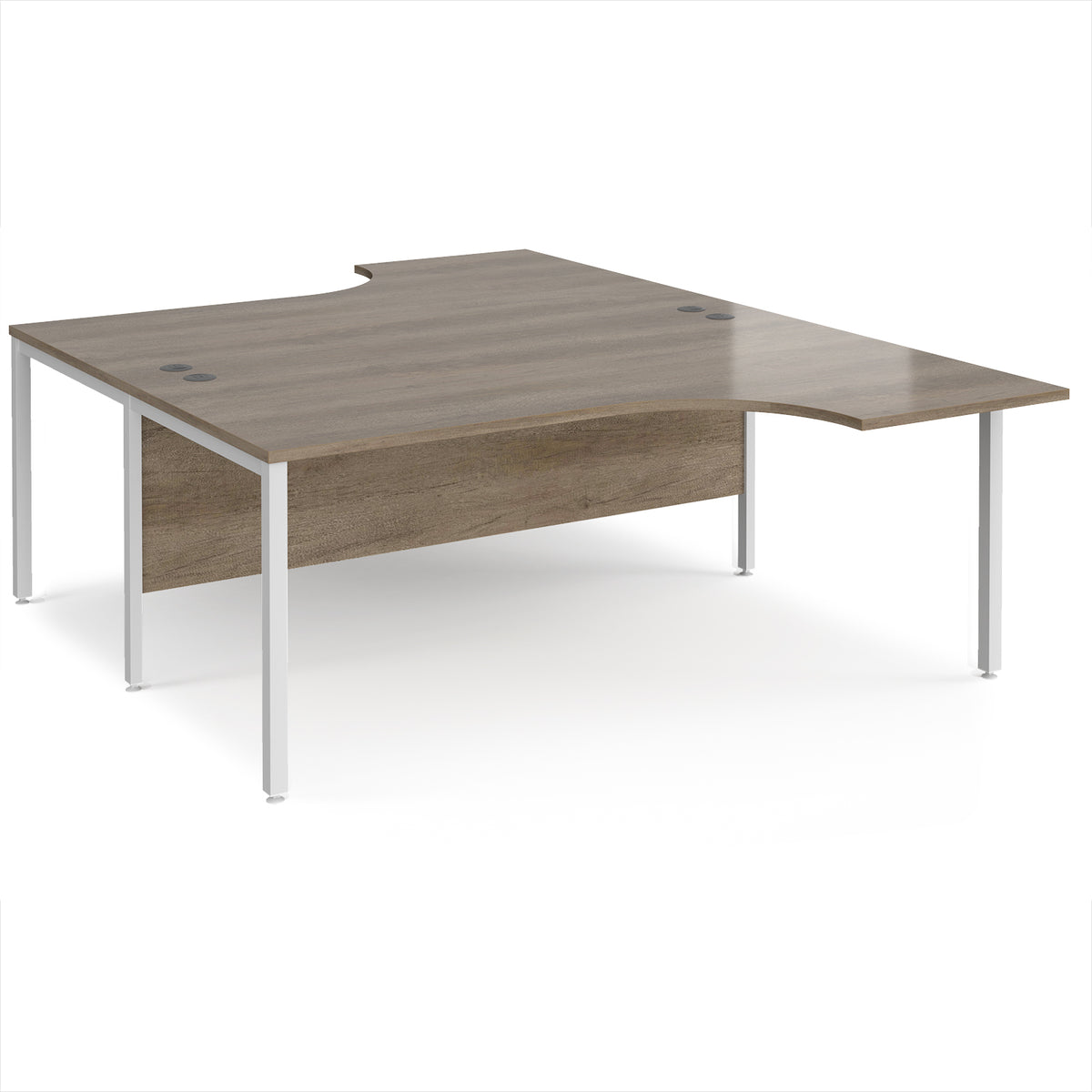 Maestro 25 back to back ergonomic desks 1800mm deep - white bench leg frame, Nebraska Oak Top - view 1