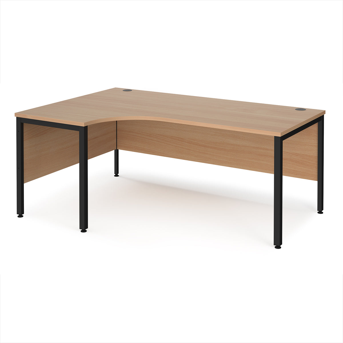 Maestro 25 left hand ergonomic desk 1800mm wide - black bench leg frame, Beech top - view 1