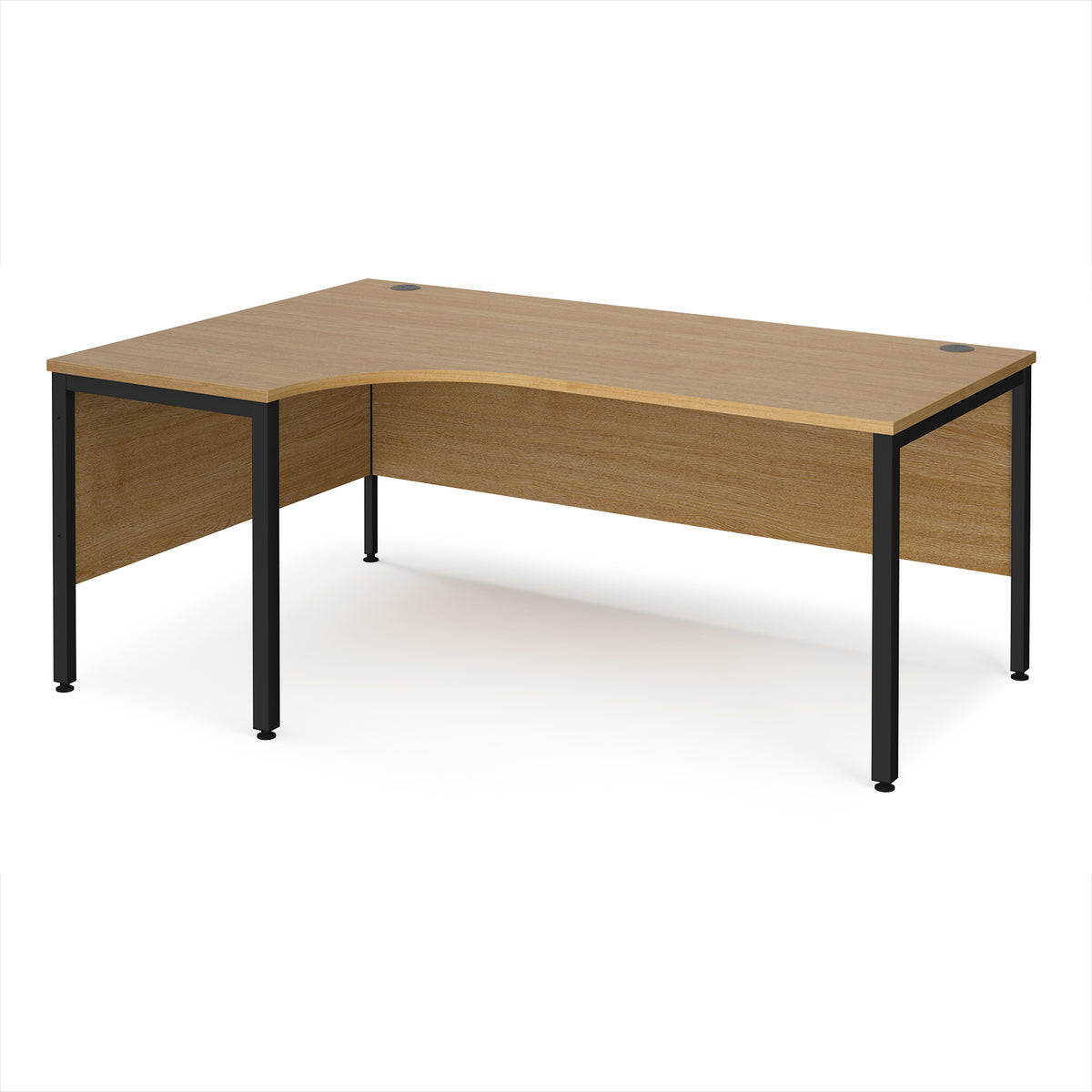 Maestro 25 left hand ergonomic desk 1800mm wide - black bench leg frame, Oak Top - view 1
