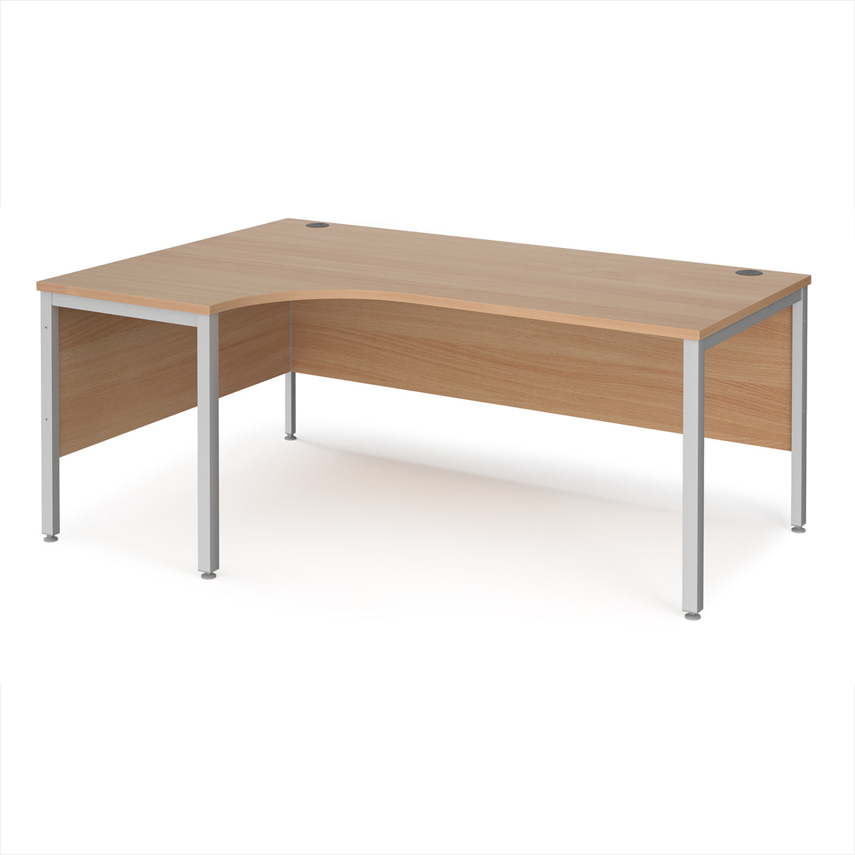 Maestro 25 left hand ergonomic desk 1800mm wide - silver bench leg frame, Beech top - view 1