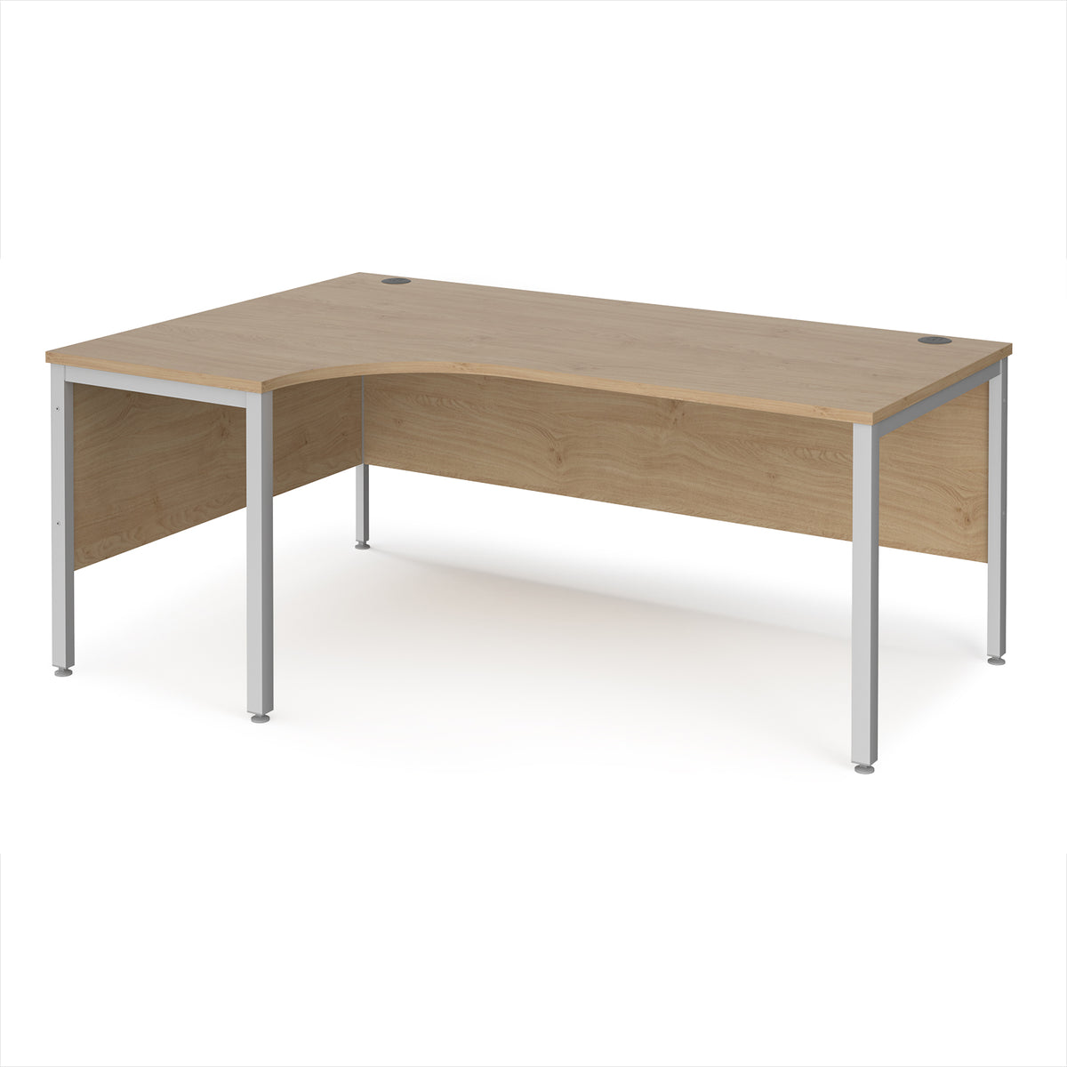 Maestro 25 left hand ergonomic desk 1800mm wide - silver bench leg frame, Kendal Oak Top - view 1
