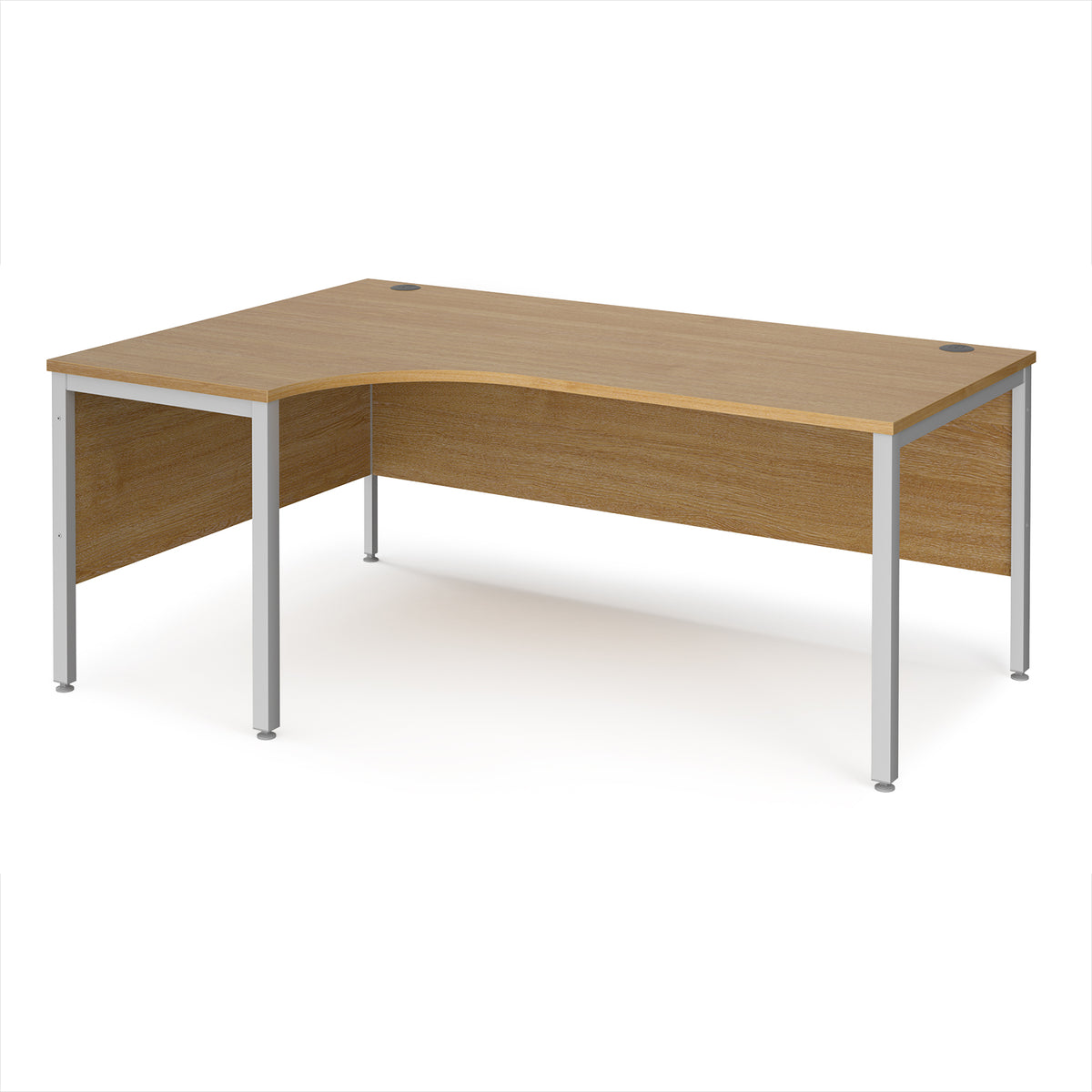 Maestro 25 left hand ergonomic desk 1800mm wide - silver bench leg frame, Oak Top - view 1