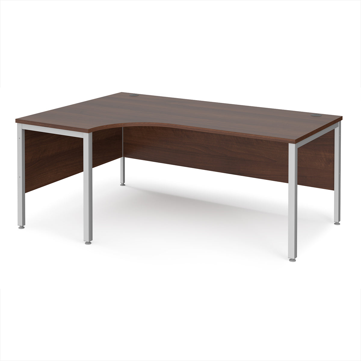 Maestro 25 left hand ergonomic desk 1800mm wide - silver bench leg frame, Walnut top - view 1