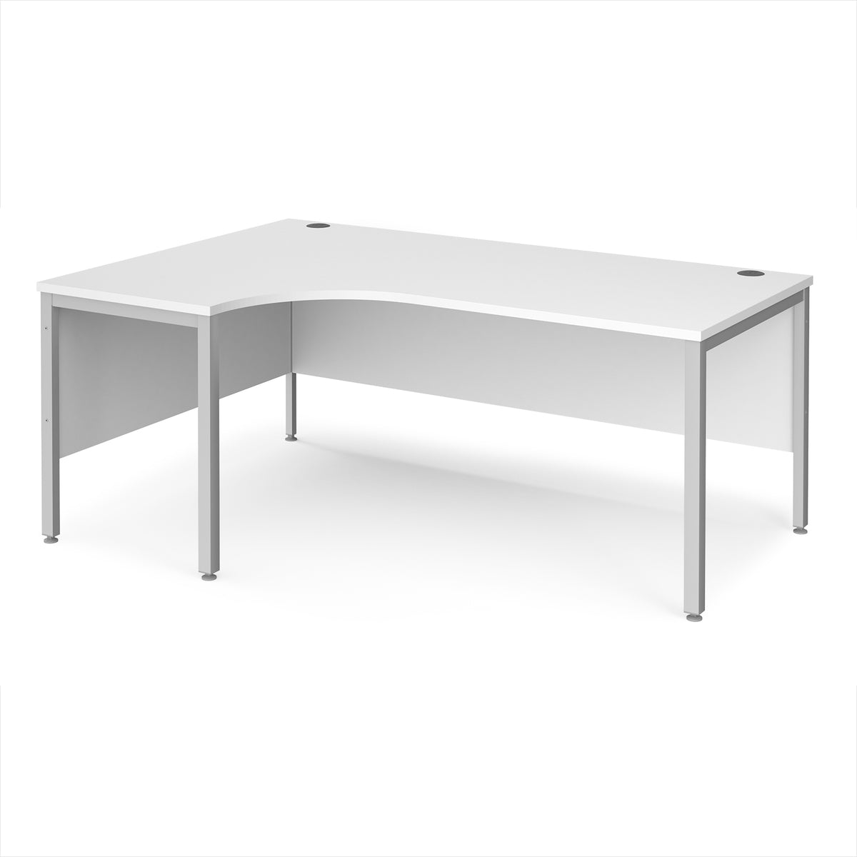 Maestro 25 left hand ergonomic desk 1800mm wide - silver bench leg frame, White Top - view 1