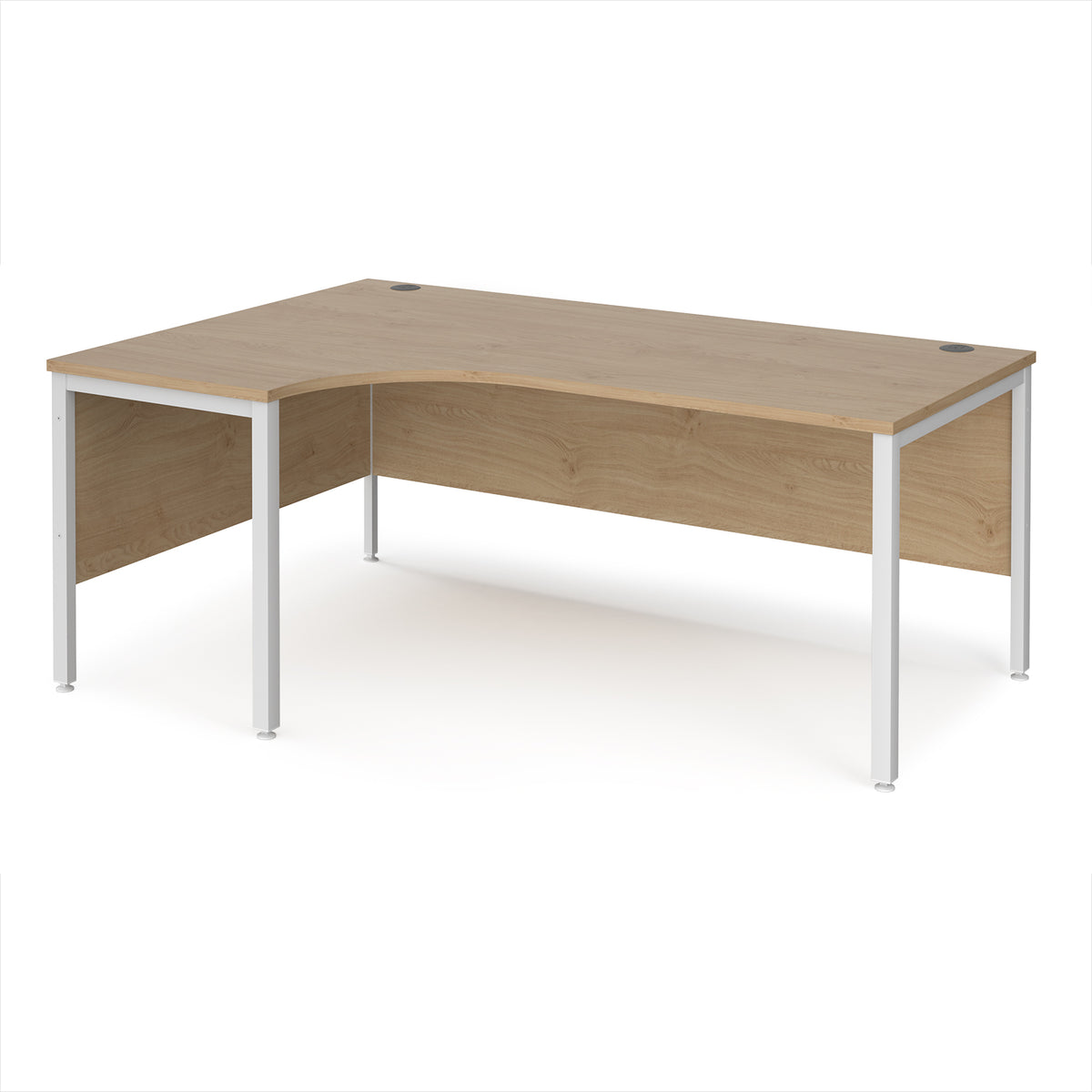 Maestro 25 left hand ergonomic desk 1800mm wide - white bench leg frame, Kendal Oak Top - view 1