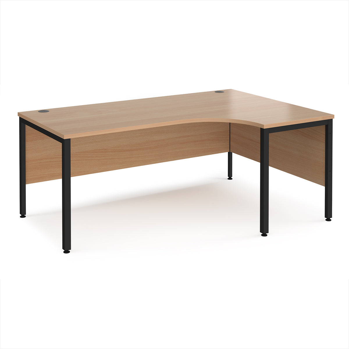 Maestro 25 right hand ergonomic desk 1800mm wide - black bench leg frame, Beech top - view 1