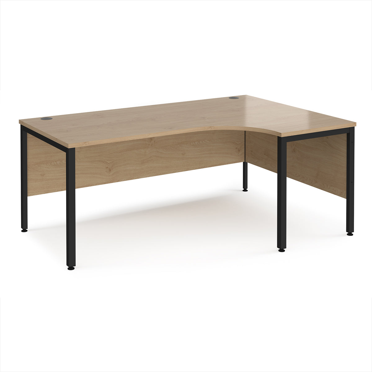 Maestro 25 right hand ergonomic desk 1800mm wide - black bench leg frame, Kendal Oak Top - view 1