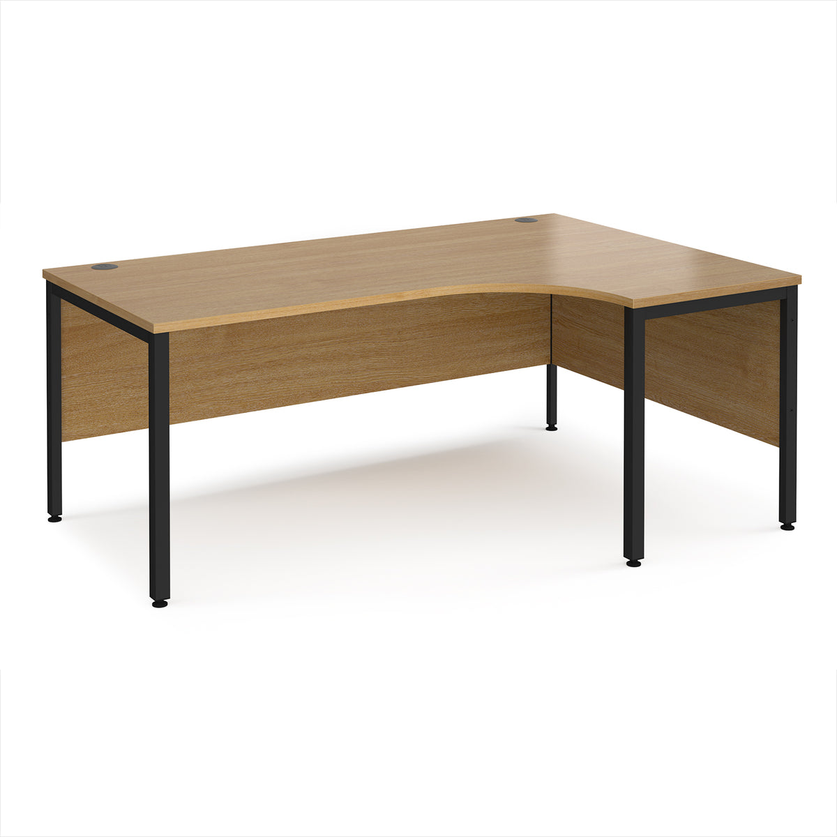 Maestro 25 right hand ergonomic desk 1800mm wide - black bench leg frame, Oak Top - view 1