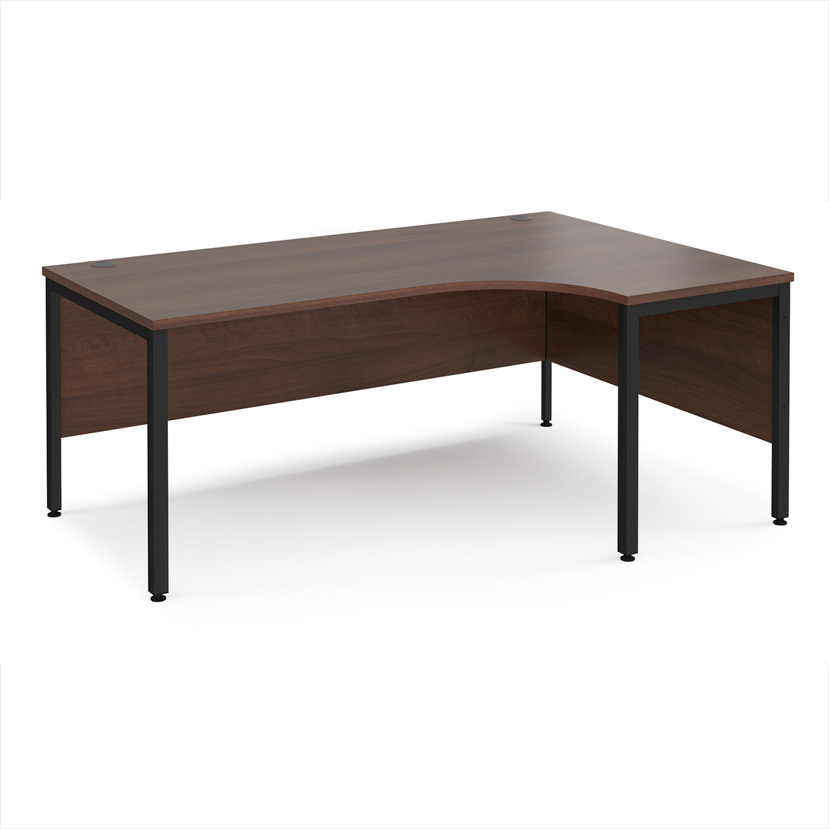 Maestro 25 right hand ergonomic desk 1800mm wide - black bench leg frame, Walnut top - view 1