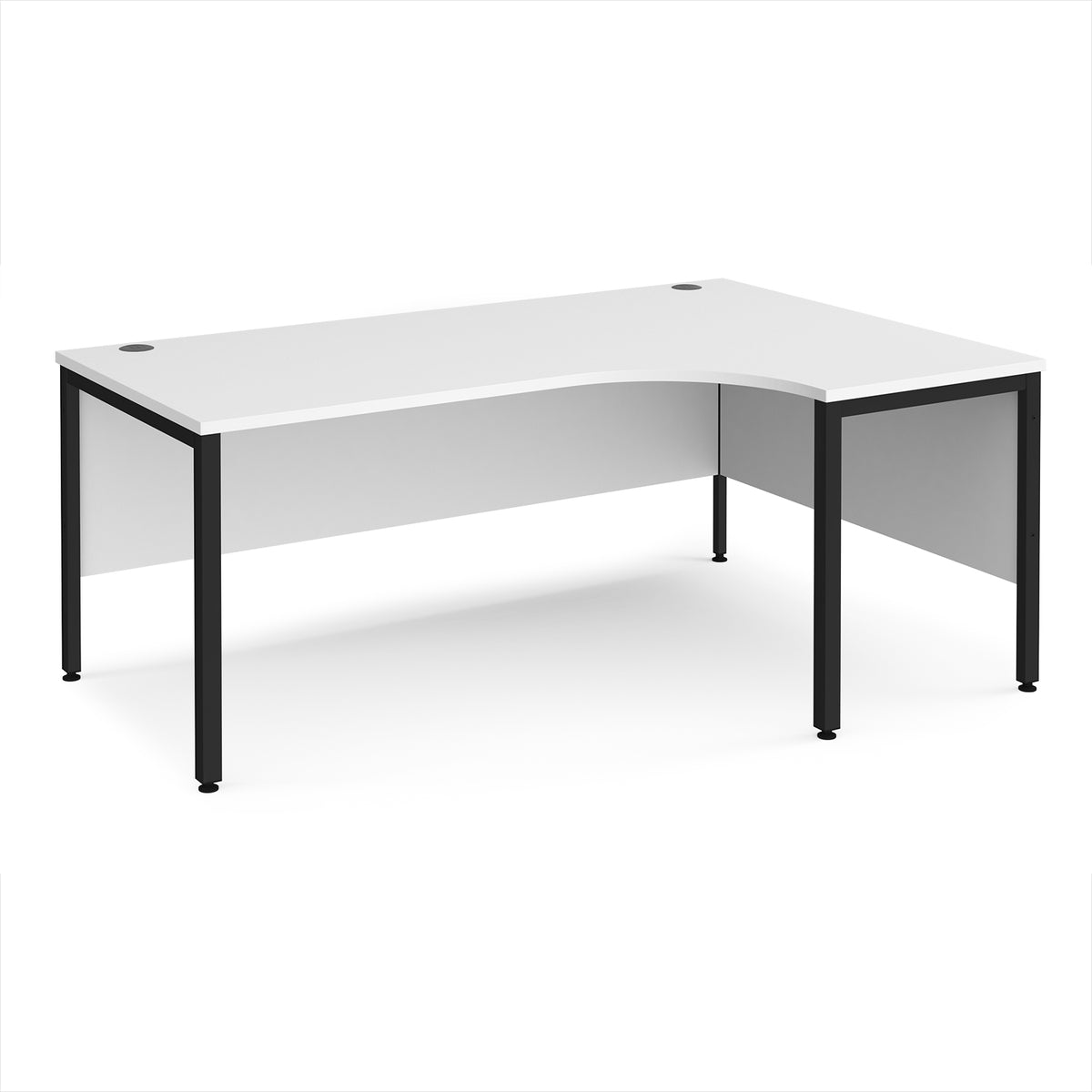 Maestro 25 right hand ergonomic desk 1800mm wide - black bench leg frame, White Top - view 1