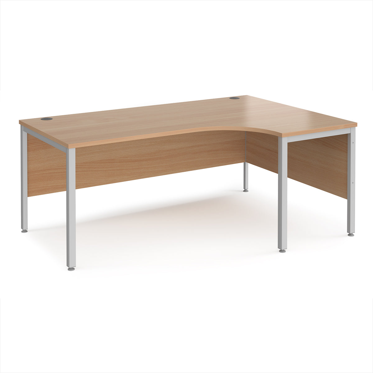 Maestro 25 right hand ergonomic desk 1800mm wide - silver bench leg frame, Beech top - view 1