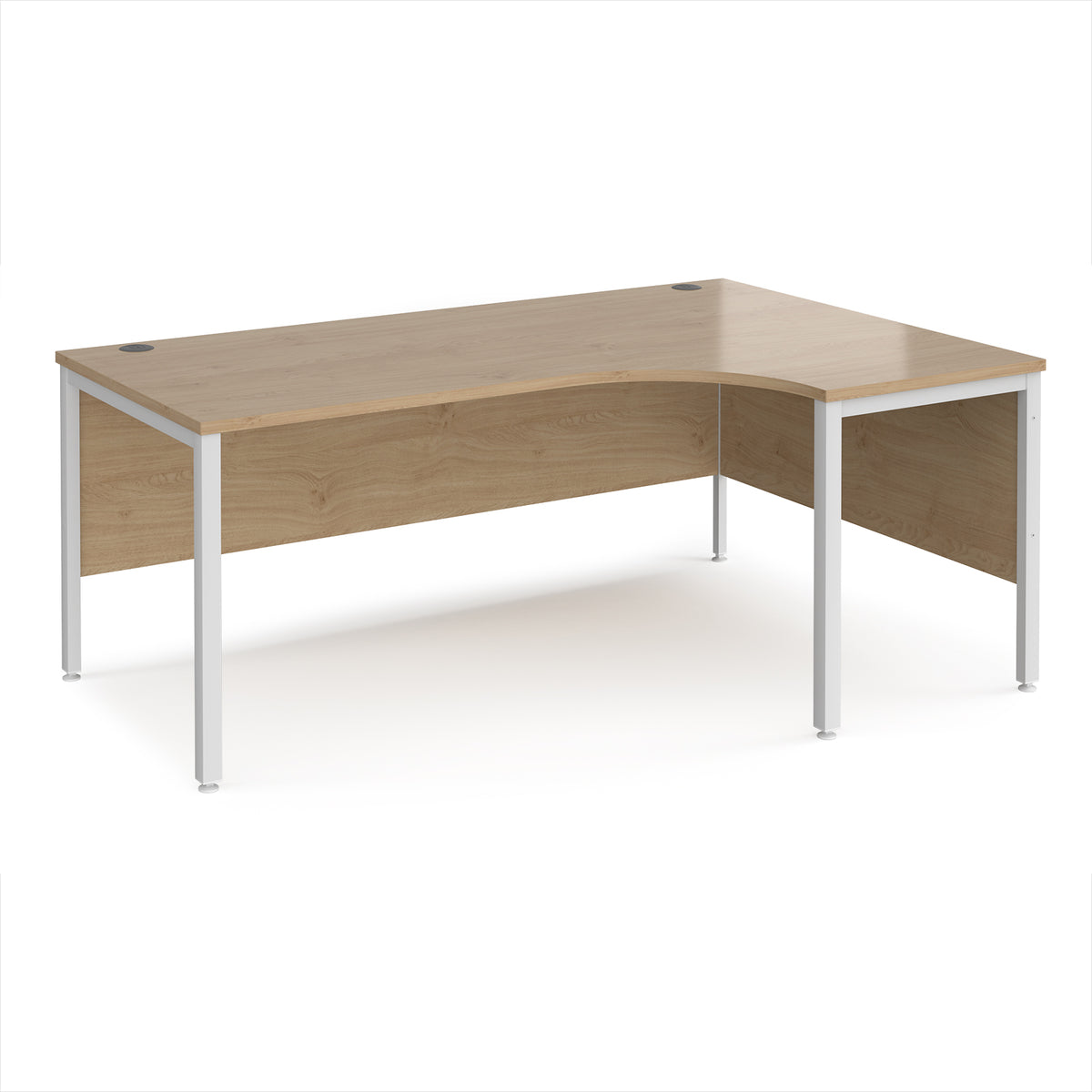 Maestro 25 right hand ergonomic desk 1800mm wide - white bench leg frame, Kendal Oak Top - view 1