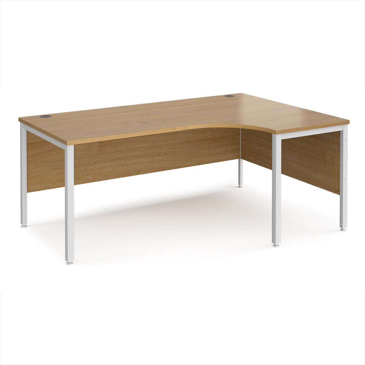 Maestro 25 right hand ergonomic desk 1800mm wide - white bench leg frame, Oak Top - view 1