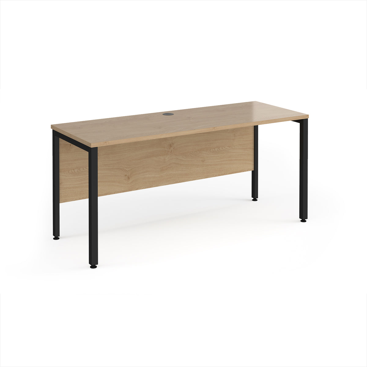Maestro 25 straight desk 1600mm x 600mm - black bench leg frame, Kendal Oak Top - view 1