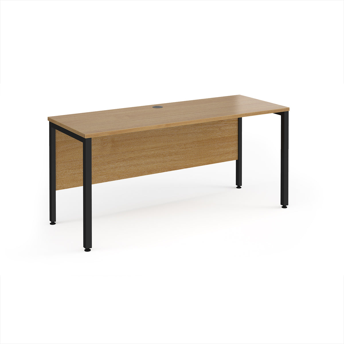 Maestro 25 straight desk 1600mm x 600mm - black bench leg frame, Oak Top - view 1