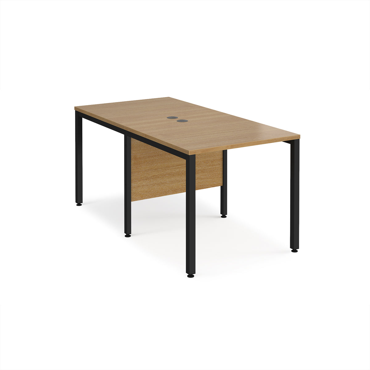 Maestro 25 back to back straight desks 800mm x 1600mm - black bench leg frame, Oak Top - view 1