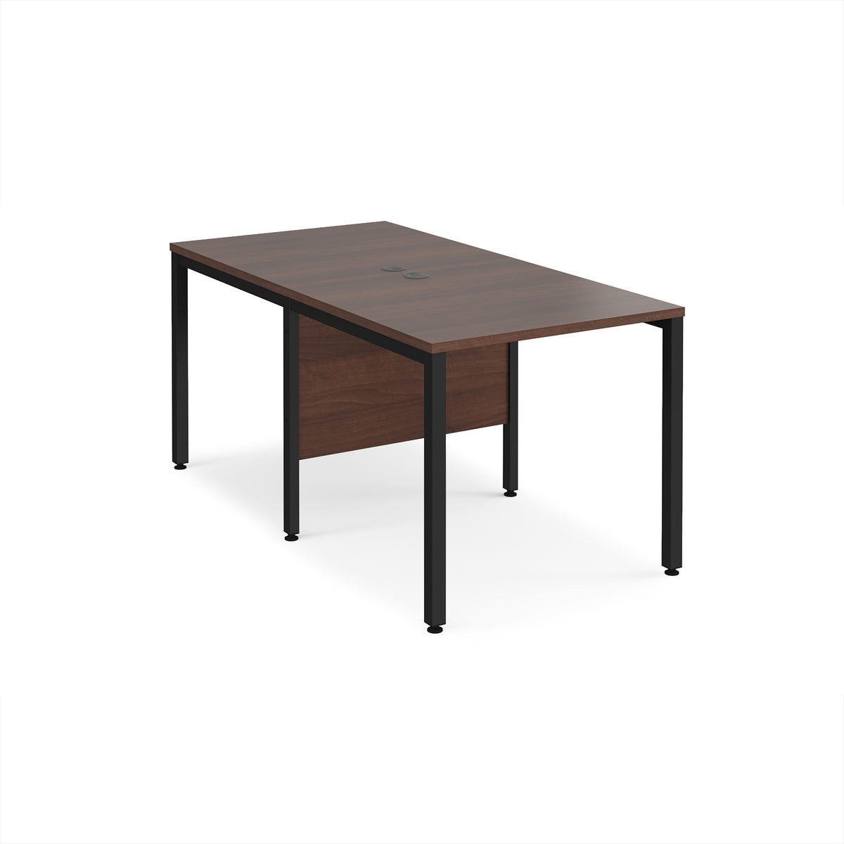 Maestro 25 back to back straight desks 800mm x 1600mm - black bench leg frame, Walnut top - view 1