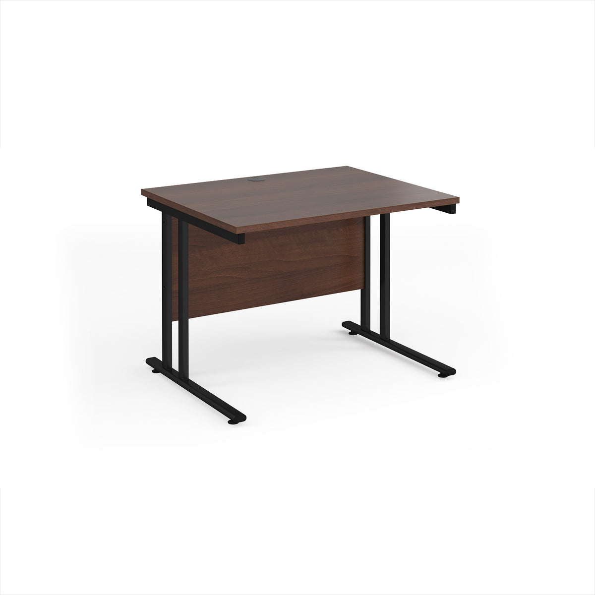 Maestro 25 straight desk 1000mm x 800mm - black cantilever leg frame, Walnut top - view 1