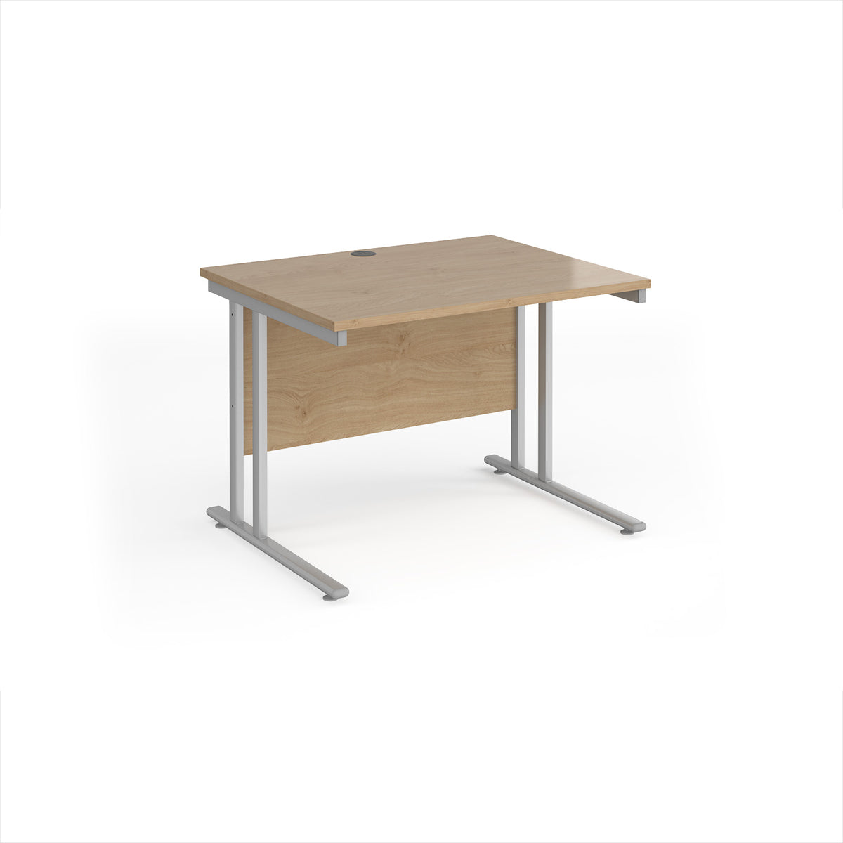 Maestro 25 straight desk 1000mm x 800mm - silver cantilever leg frame, Kendal Oak Top - view 1