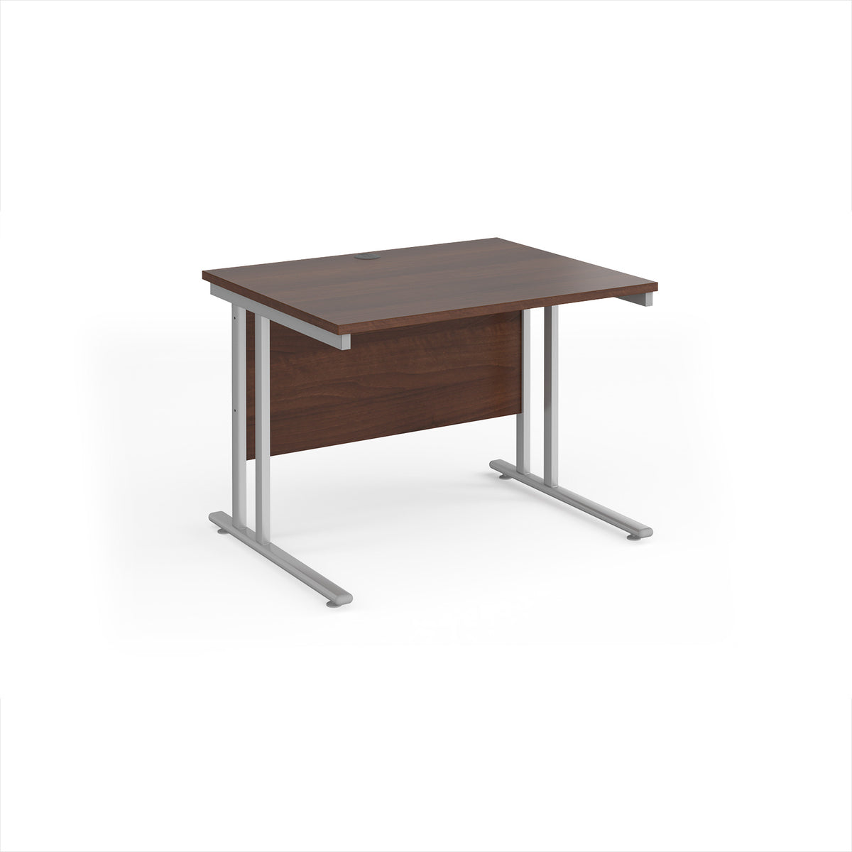 Maestro 25 straight desk 1000mm x 800mm - silver cantilever leg frame, Walnut top - view 1