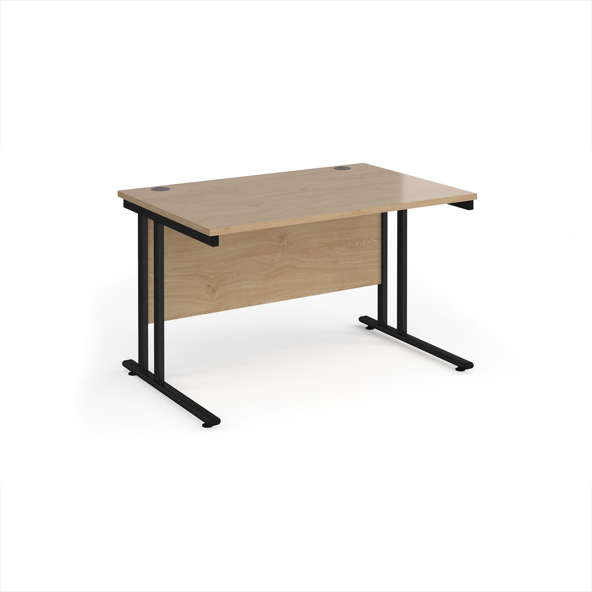 Maestro 25 straight desk 1200mm x 800mm - black cantilever leg frame, Kendal Oak Top - view 1