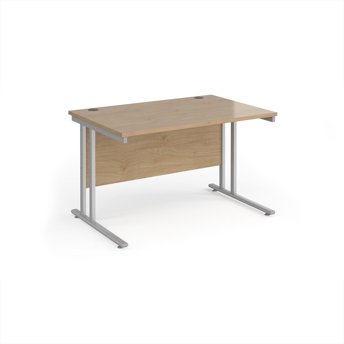 Maestro 25 straight desk 1200mm x 800mm - silver cantilever leg frame, Kendal Oak Top - view 1