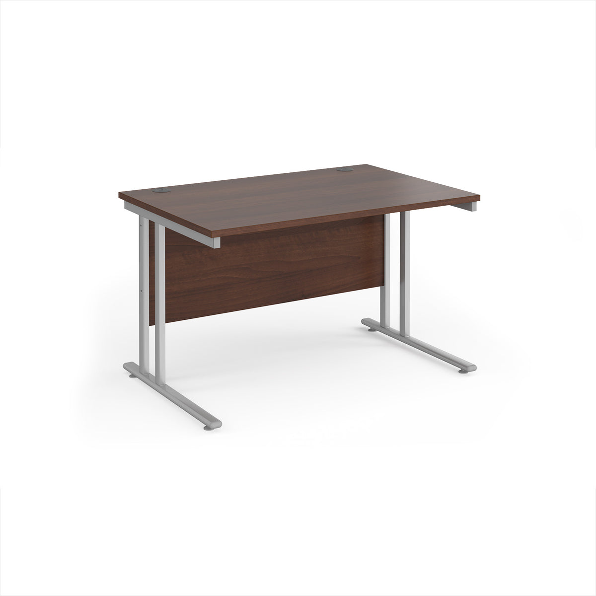 Maestro 25 straight desk 1200mm x 800mm - silver cantilever leg frame, Walnut top - view 1