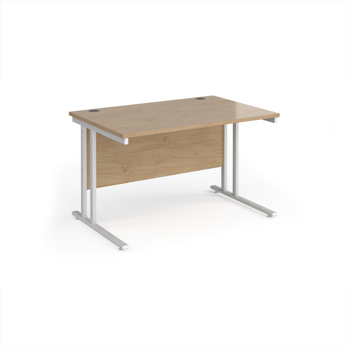 Maestro 25 straight desk 1200mm x 800mm - white cantilever leg frame, Kendal Oak Top - view 1