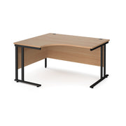 Maestro 25 left hand ergonomic desk 1400mm wide - black cantilever leg frame, Beech top - view 1