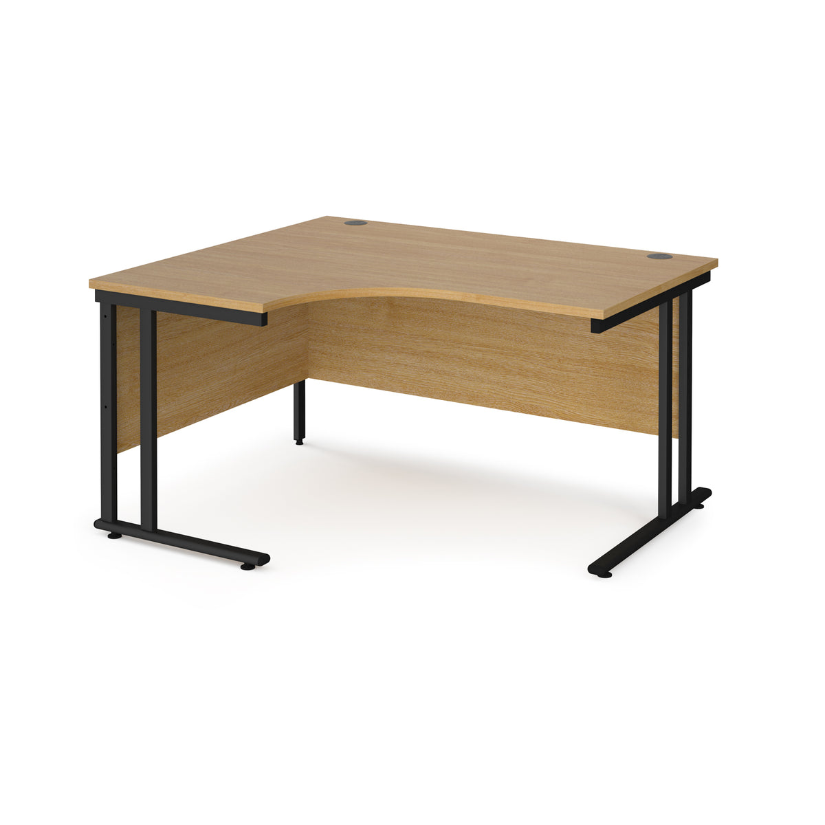 Maestro 25 left hand ergonomic desk 1400mm wide - black cantilever leg frame, Oak Top - view 1