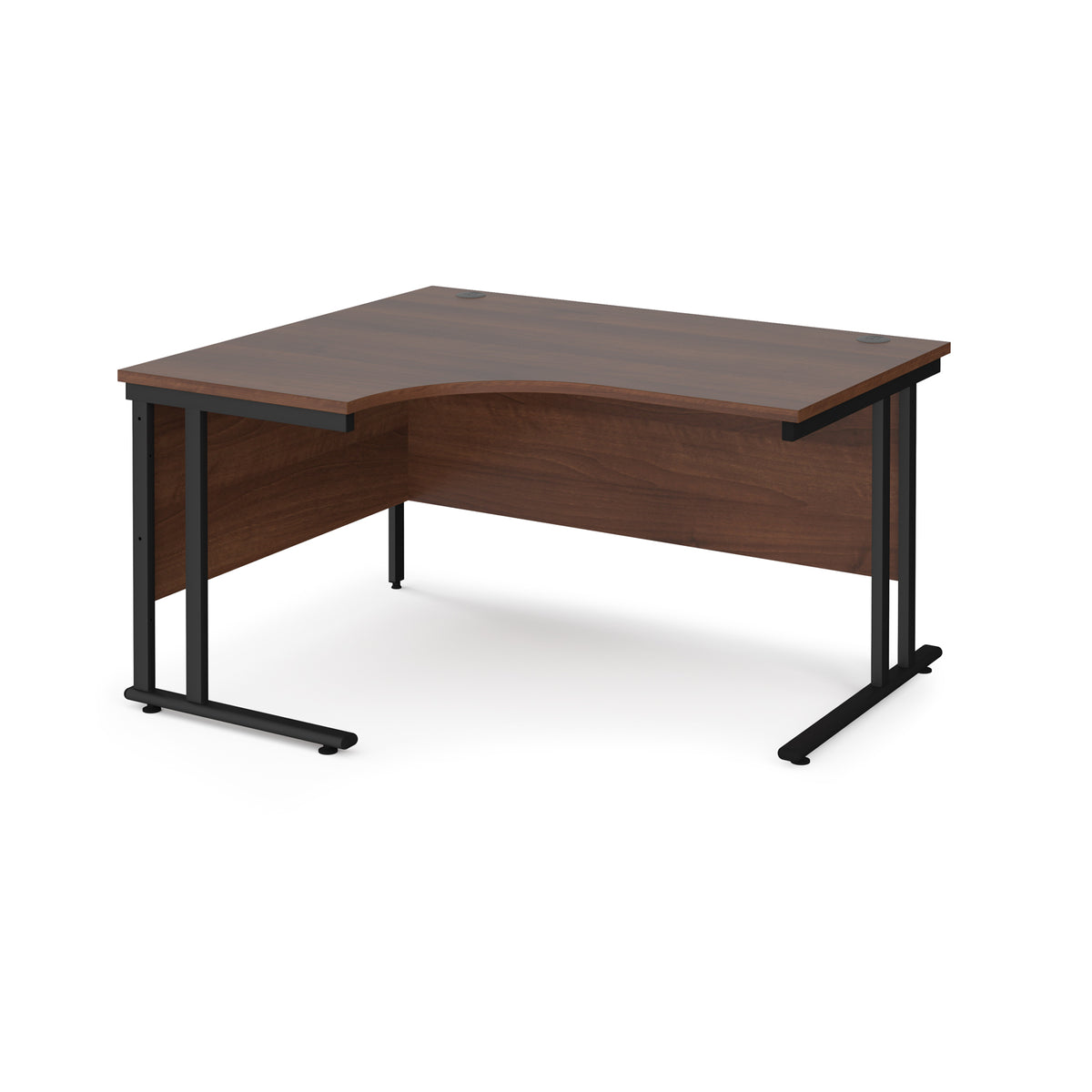 Maestro 25 left hand ergonomic desk 1400mm wide - black cantilever leg frame, Walnut top - view 1