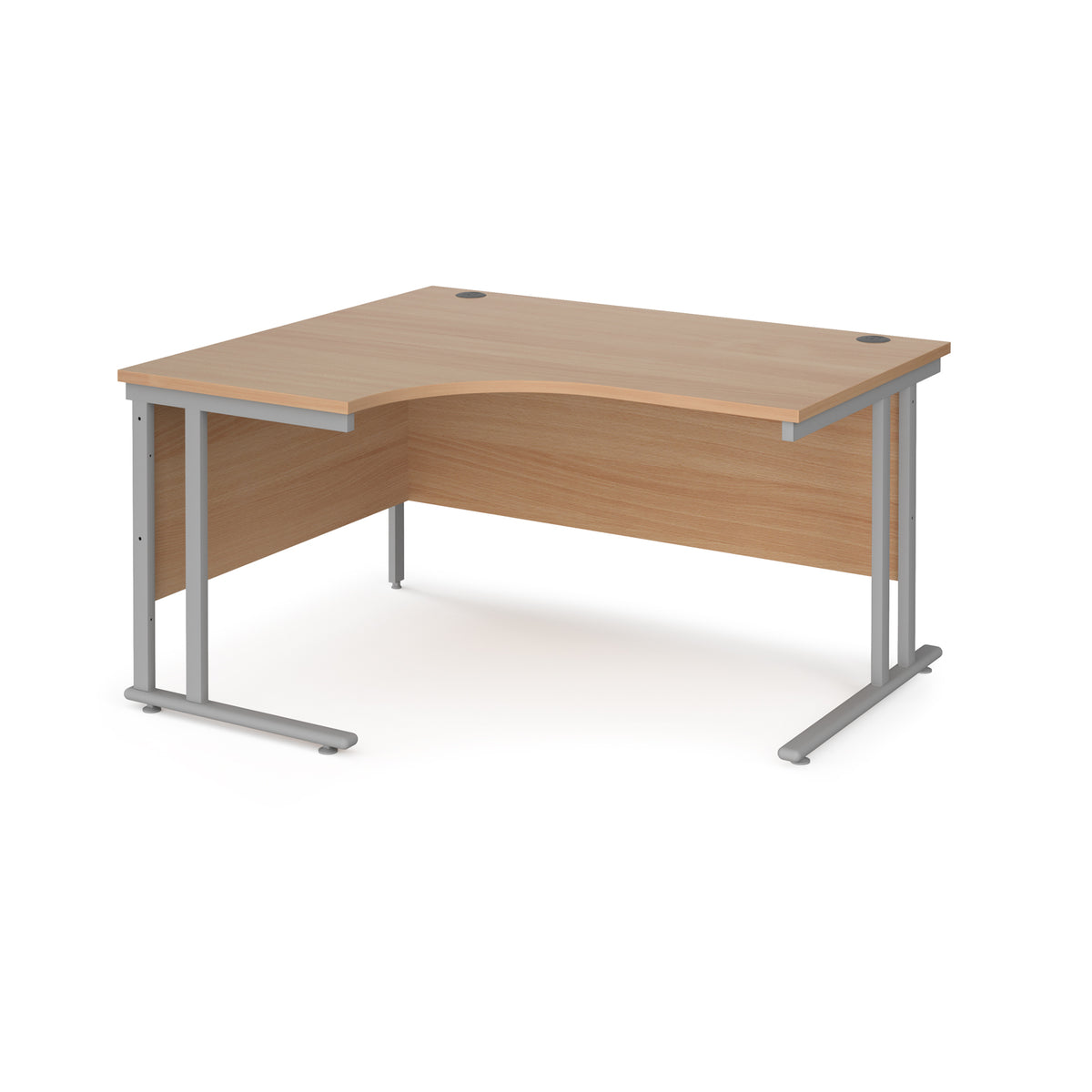 Maestro 25 left hand ergonomic desk 1400mm wide - silver cantilever leg frame, Beech top - view 1
