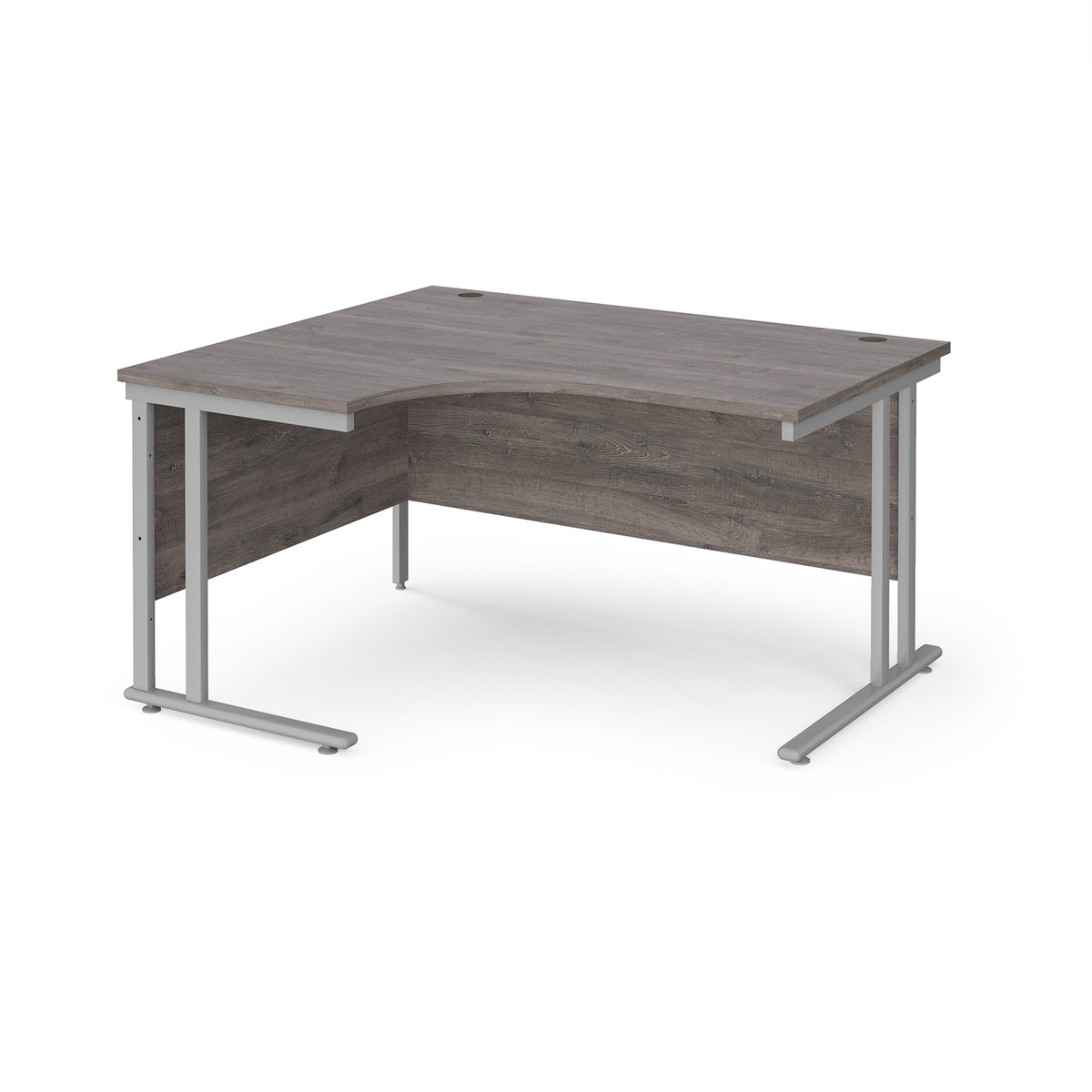 Maestro 25 left hand ergonomic desk 1400mm wide - silver cantilever leg frame, Grey Oak Top - view 1