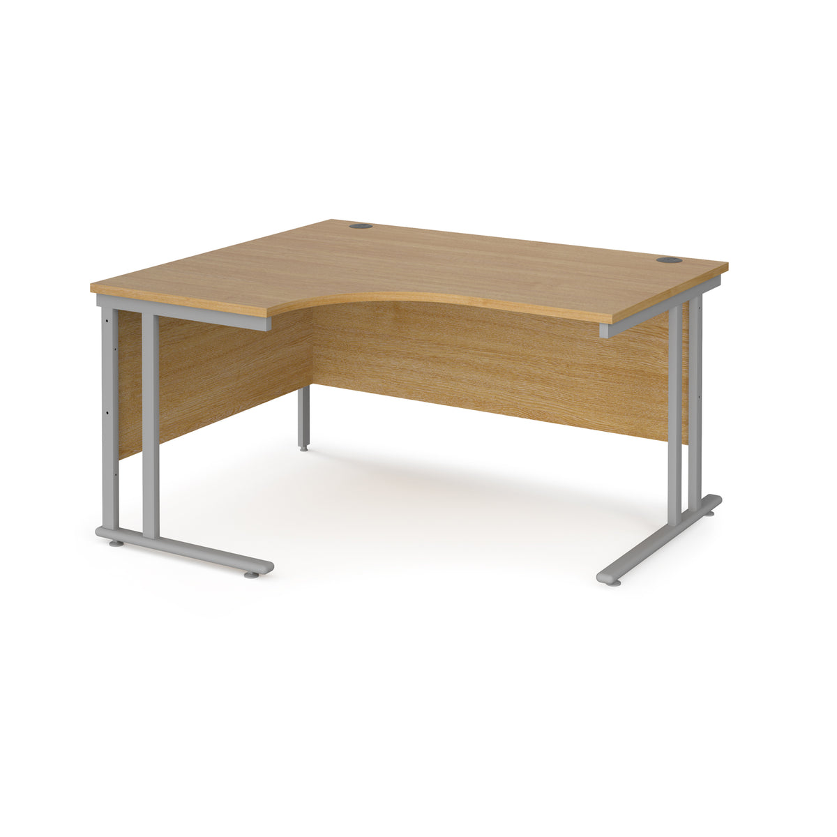Maestro 25 left hand ergonomic desk 1400mm wide - silver cantilever leg frame, Oak Top - view 1
