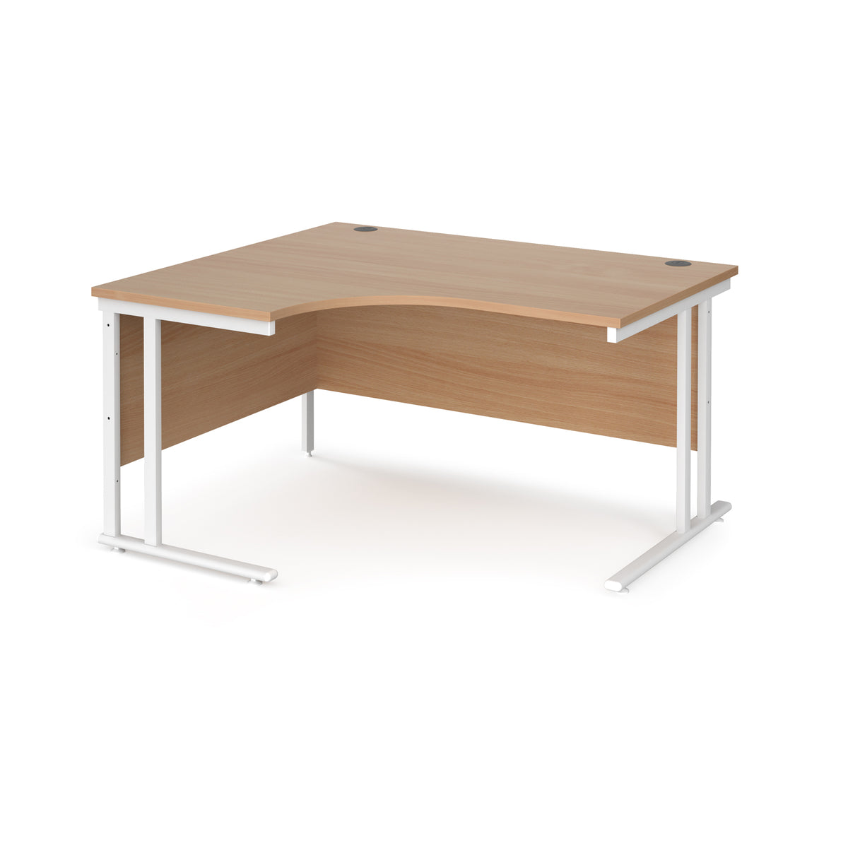 Maestro 25 left hand ergonomic desk 1400mm wide - white cantilever leg frame, Beech top - view 1
