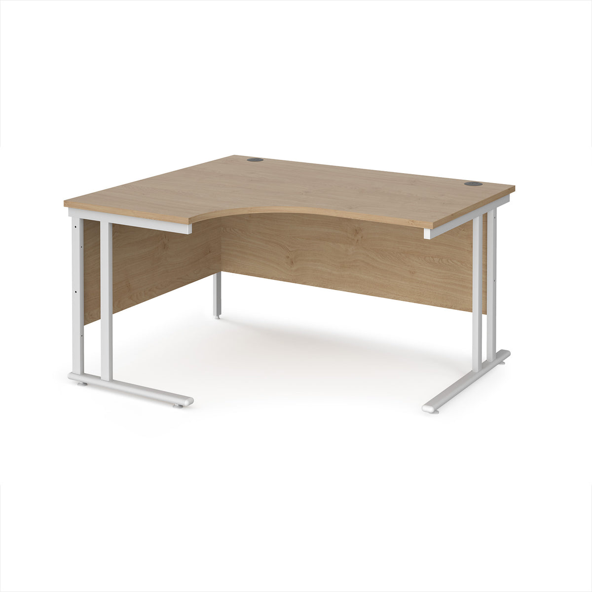 Maestro 25 left hand ergonomic desk 1400mm wide - white cantilever leg frame, Kendal Oak Top - view 1