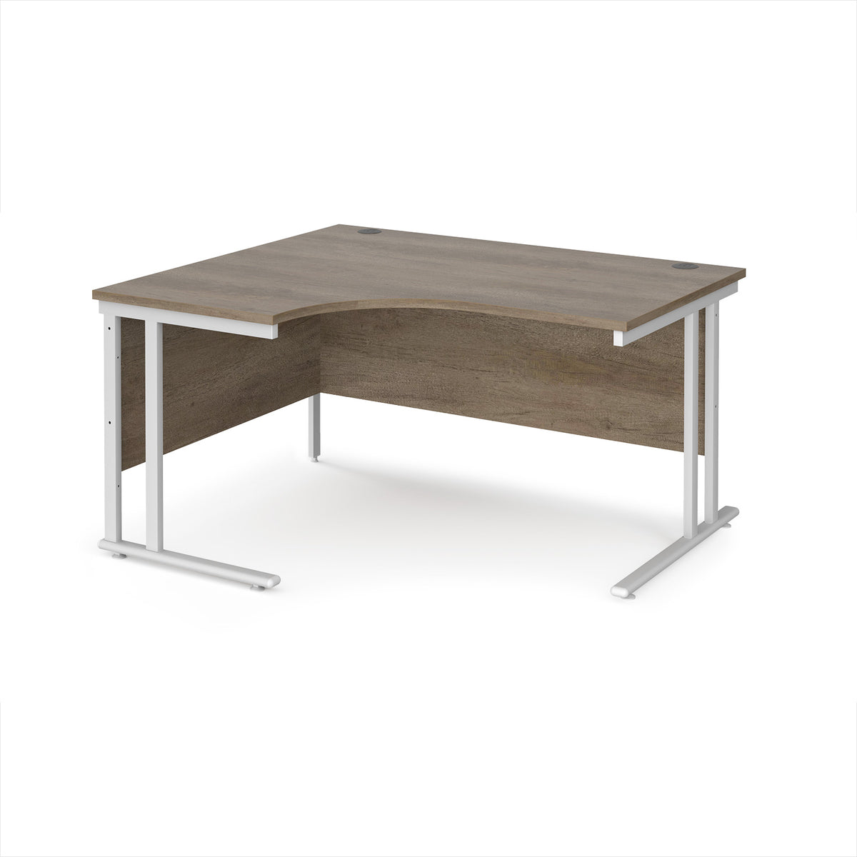Maestro 25 left hand ergonomic desk 1400mm wide - white cantilever leg frame, Nebraska Oak Top - view 1