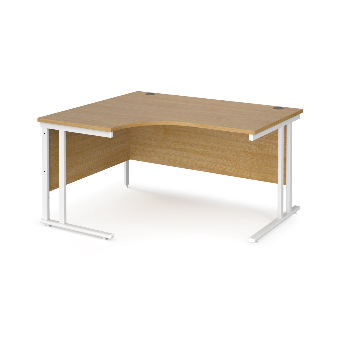 Maestro 25 left hand ergonomic desk 1400mm wide - white cantilever leg frame, Oak Top - view 1