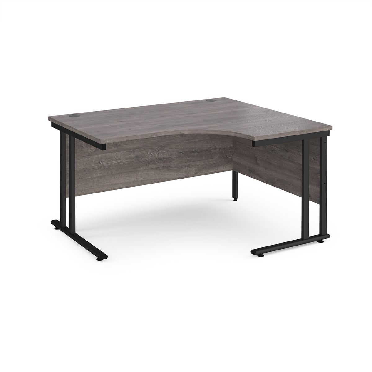 Maestro 25 right hand ergonomic desk 1400mm wide - black cantilever leg frame, Grey Oak Top - view 1